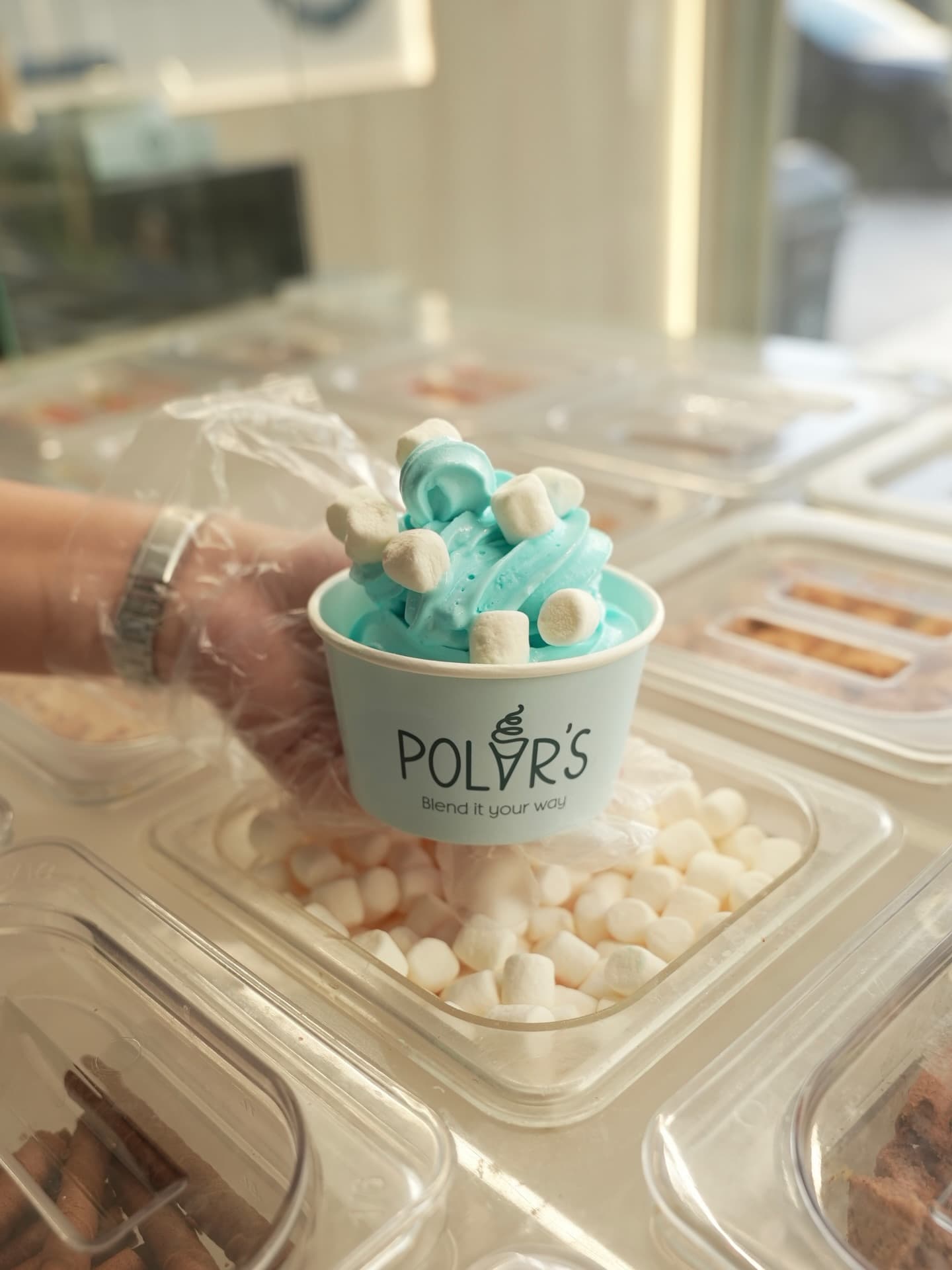 Blue ice cream with marshmallow